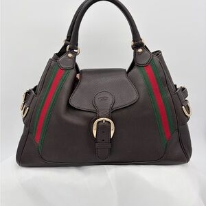 Gucci Heritage Chocolate Brown Leather HoBo w\ signature Sherry line